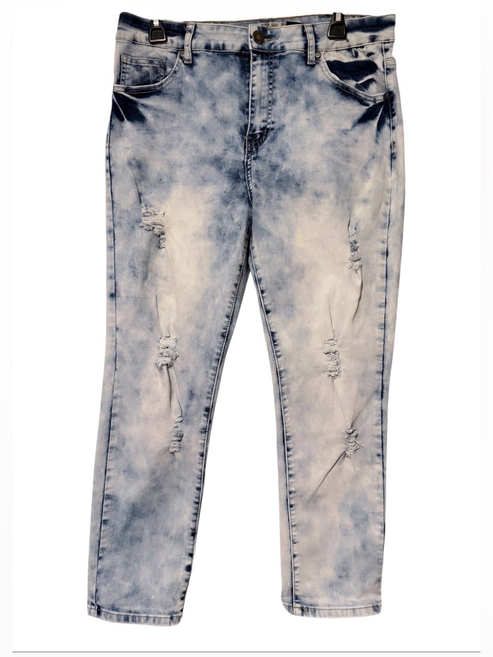 Women's Acid Wash Distressed Jeans - Light Blue